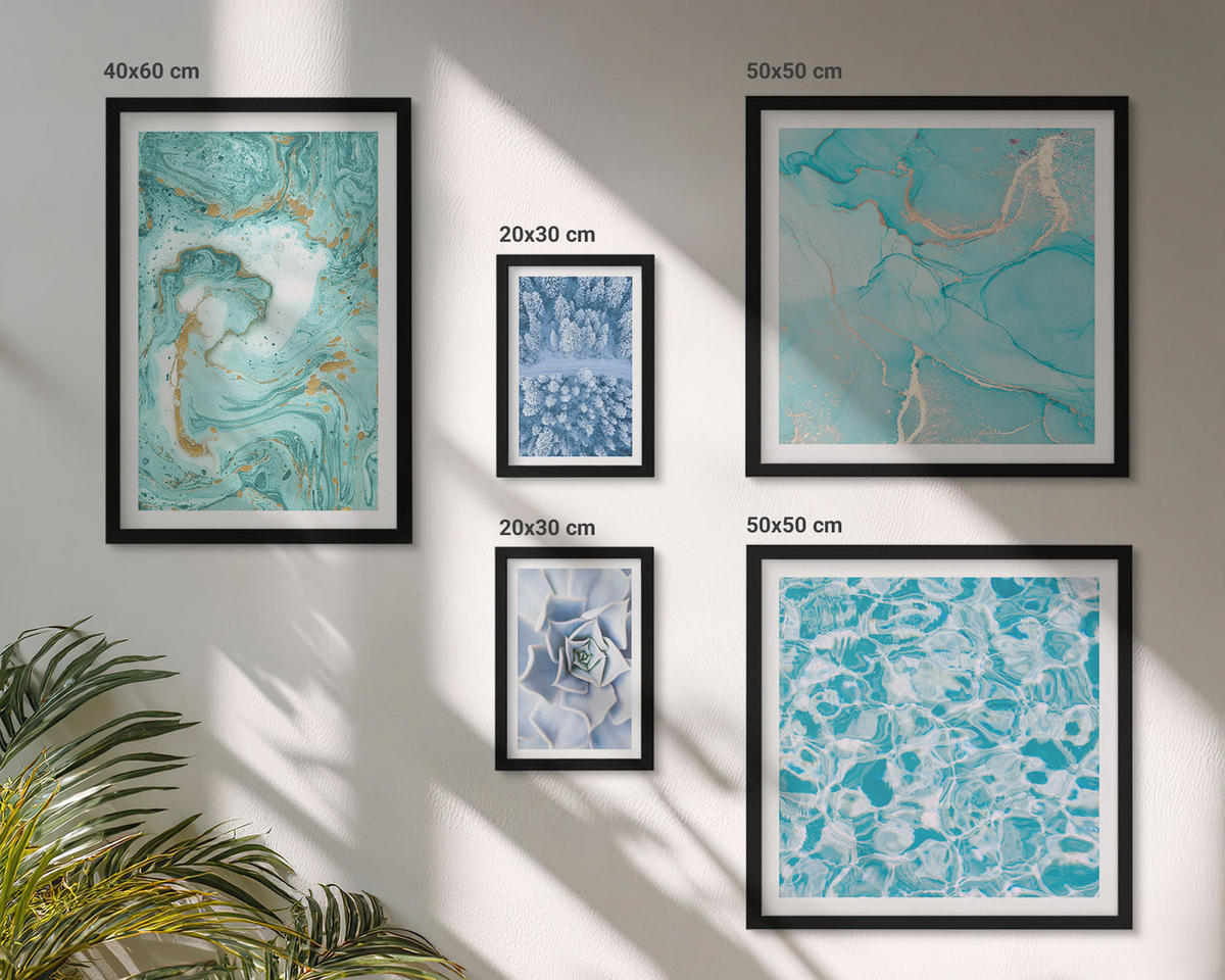 WANDBILDER 5er-Set - 50x50 cm & 20x30 cm & 40x60 cm Schwarzer Rahmen - Pflanzenmuster große minimalistische Sonnen - Schwarz, Kunststoff (40/60cm) - ArtPrintCave