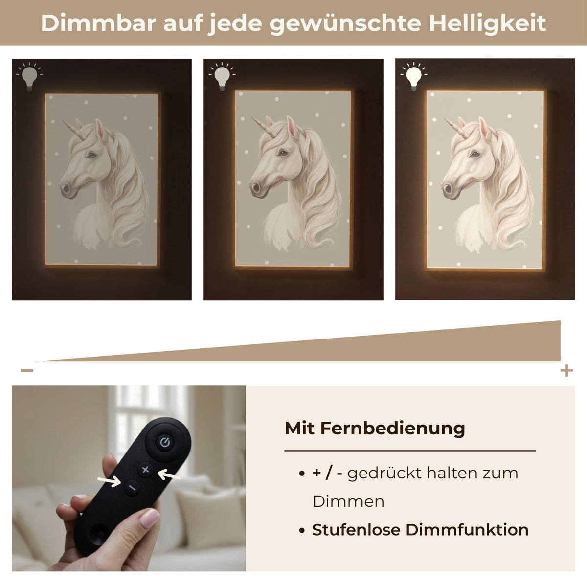 NACHTTISCHLAMPE MIT AKKU Einhorn - Weiß - Punkte 70x100 cm - Taupe, Holzwerkstoff (8/70/100cm) - OnlyWow