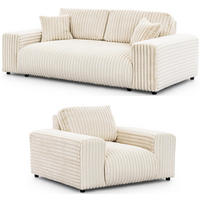 SITZGARNITUR 3+1 Mollis Hellbeige Plüschcord - Beige/Schwarz, Holz/Kunststoff (213/79/108cm) - S-Style Möbel