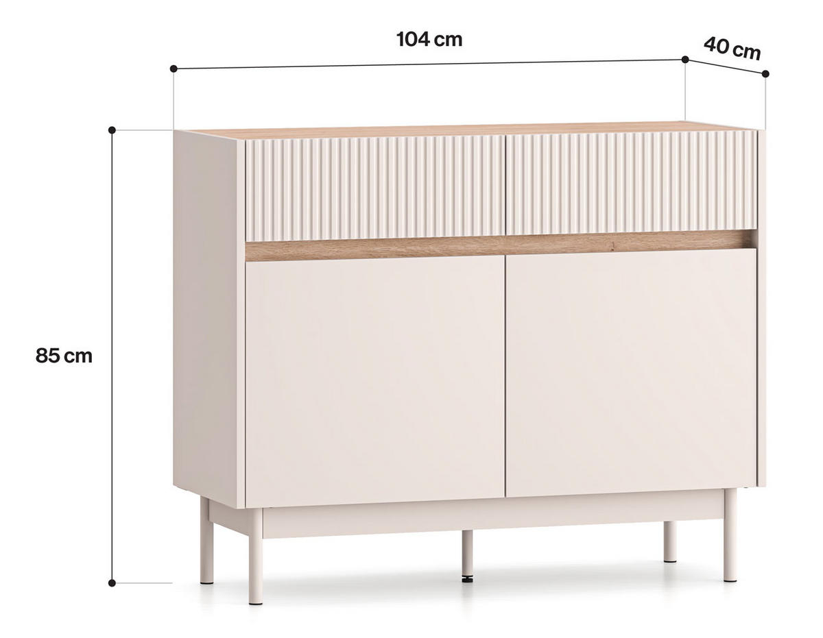 SIDEBOARD Dunea Cashmere / Eiche Cremona Torro 104 / 40 / 85 cm - Kaschmir/Creme, Holz/Holzwerkstoff (104/85/40cm) - Feldmann-Wohnen