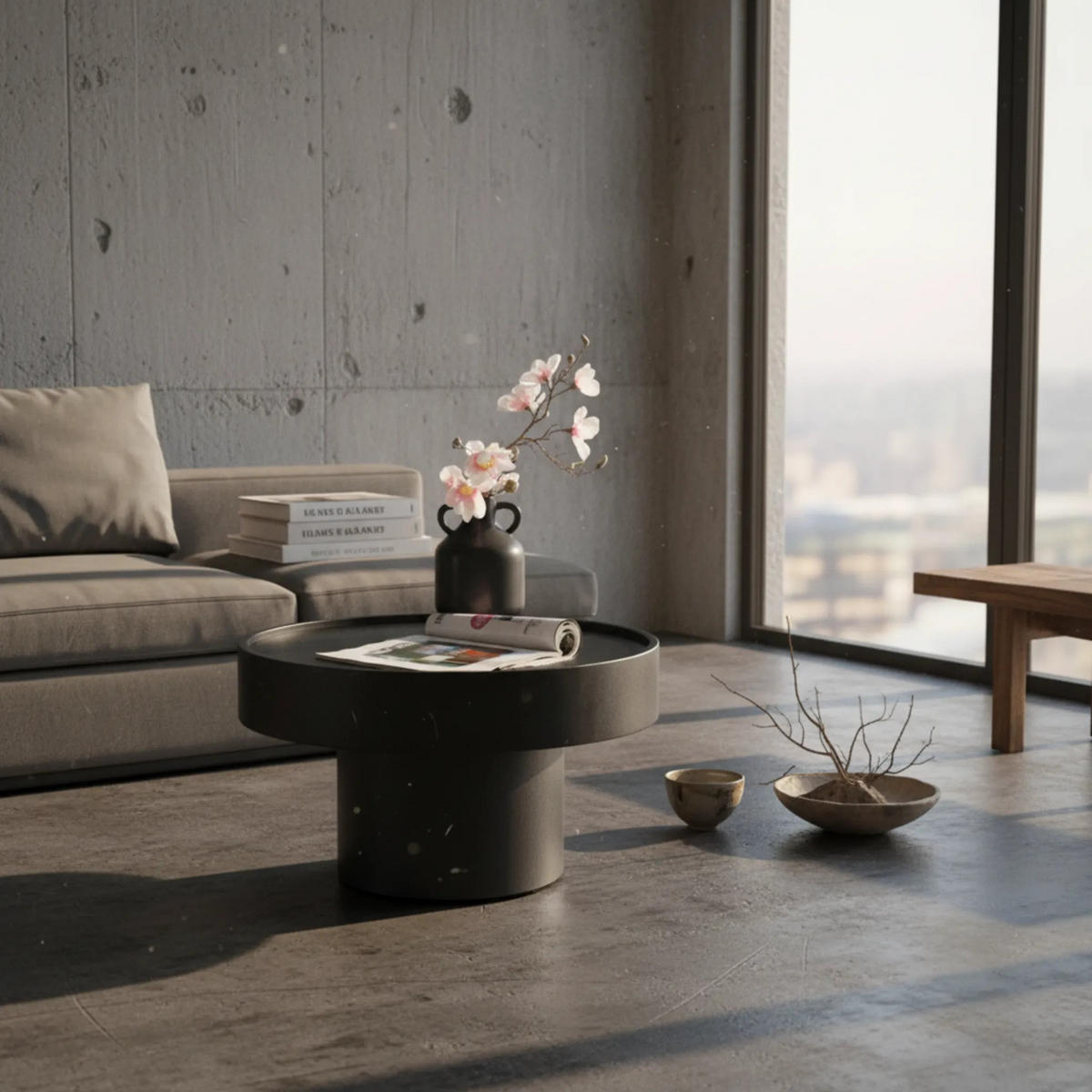 COUCHTISCH Schwarz Metall, Pilz-Design, Maße 60x60x36 cm - Schwarz, Metall (60/60/36cm) - KADIMA DESIGN