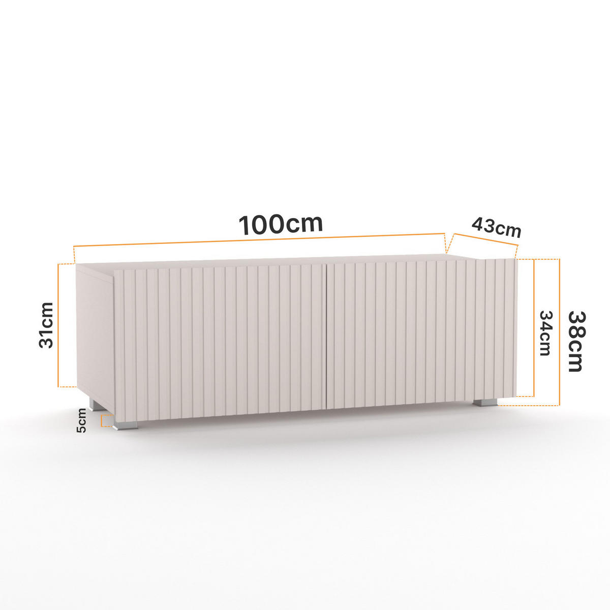TV-LOWBOARD Kolder 100 cm Kaschmir mit geriffelten Fronten - Kaschmir/Silberfarben, Holzwerkstoff/Kunststoff (100/38/43cm) - Ravio