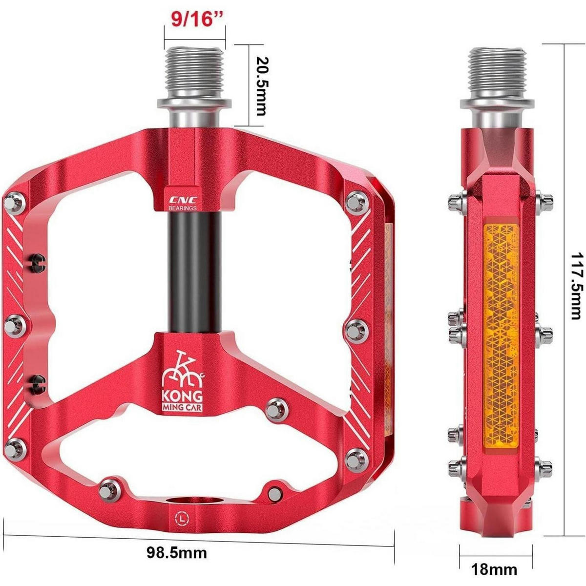 FAHRRADPEDALE Plattformpedale mit Reflektoren Rot - Rot, Metall (9.8/2/11.7cm)