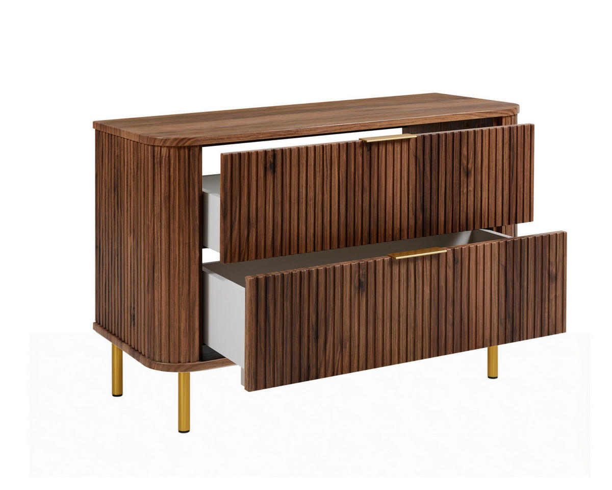 BADEZIMMERSCHRANK : Farbe Eiche-Nussbaum, Griff gold, Füße gold, 100 x 41,5 x 66,7 cm - Goldfarben/Braun, Holzwerkstoff (100/66.7/41.5cm) - 3XE LIVING