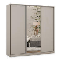 SCHWEBETÜRENSCHRANK TARI 180/205/58 cm 3-türig mit Spiegel und Schubladen Kaschmir - Kaschmir/Silberfarben, Holzwerkstoff (180/205/58cm) - MASSENO