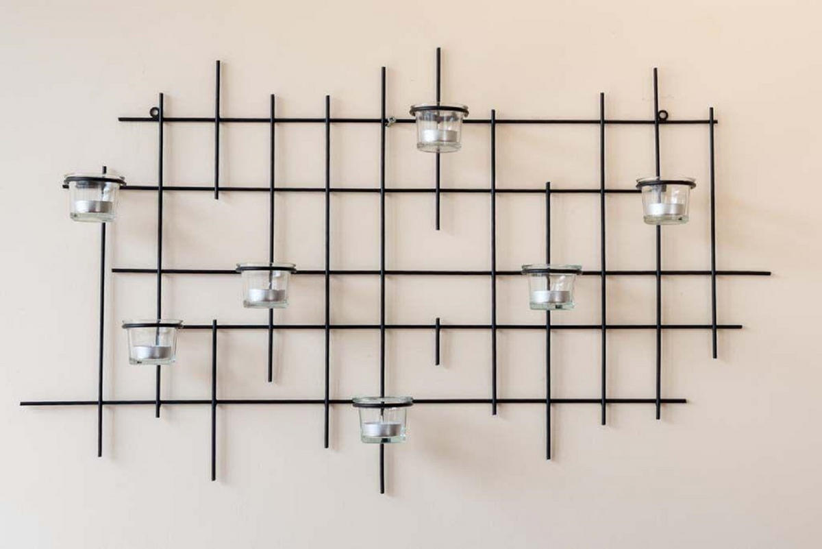 WANDTEELICHTHALTER 7-flammig Metall Schwarz 83/9/49 cm - Schwarz, Metall (49cm) - DanDiBo