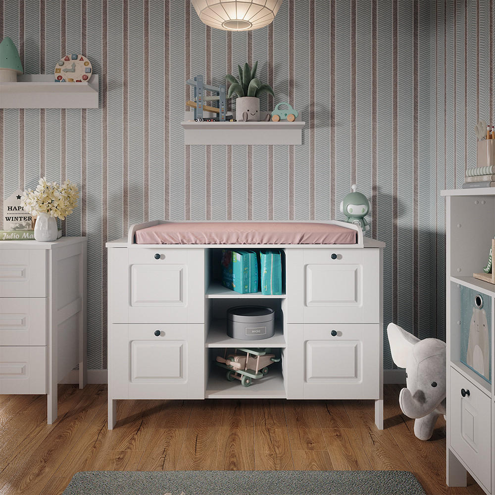 WICKELKOMMODE Ajaton Weiß 133 x 98.4 cm mit 4 Schubladen - Weiß, Holzwerkstoff (133/98.4/70cm) - VitaliSpa