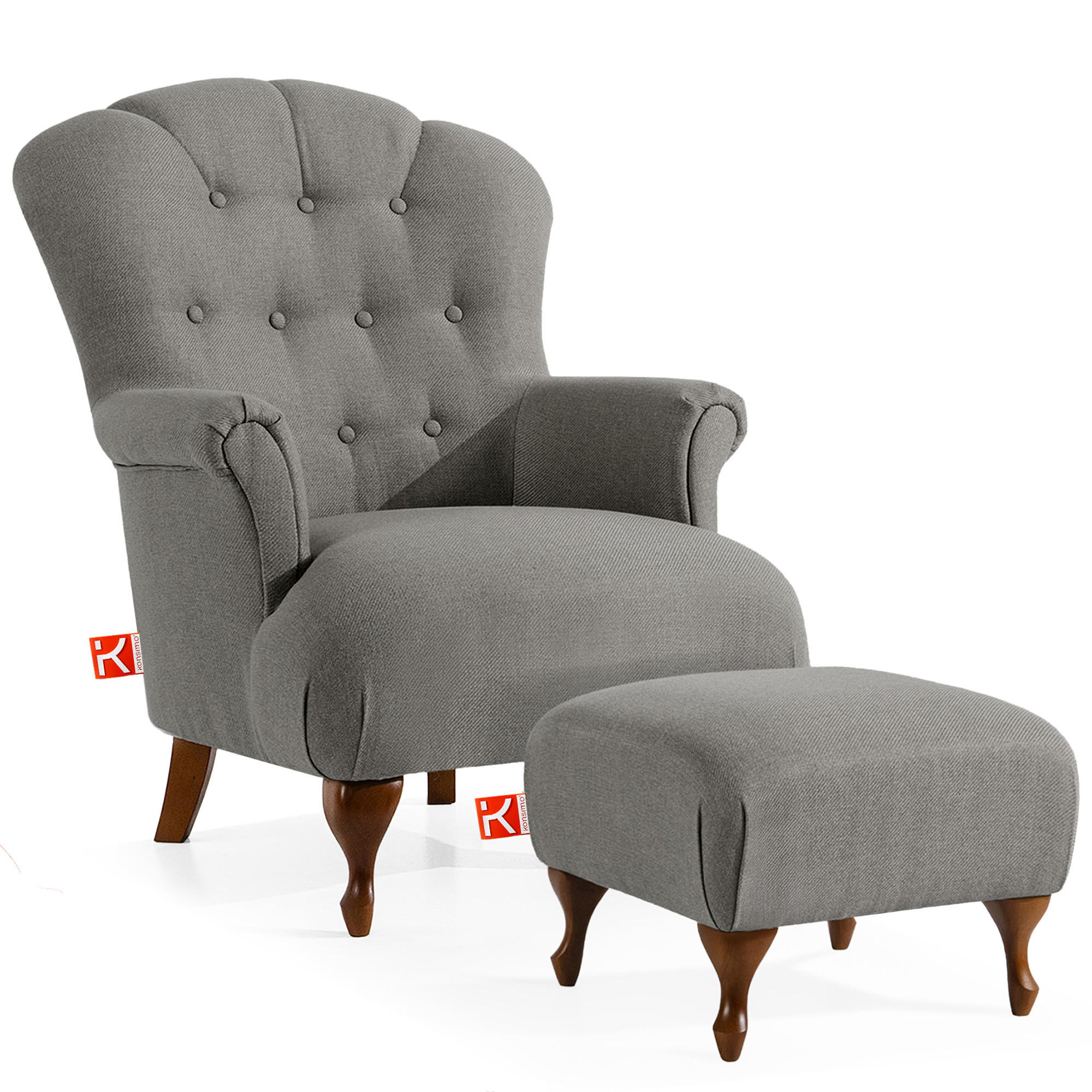 SESSEL MIT FUẞSTÜTZE TOMIS, Esche - Hellgrau/Braun, Eichenholz/Holz (76/101/83cm) - KONSIMO®