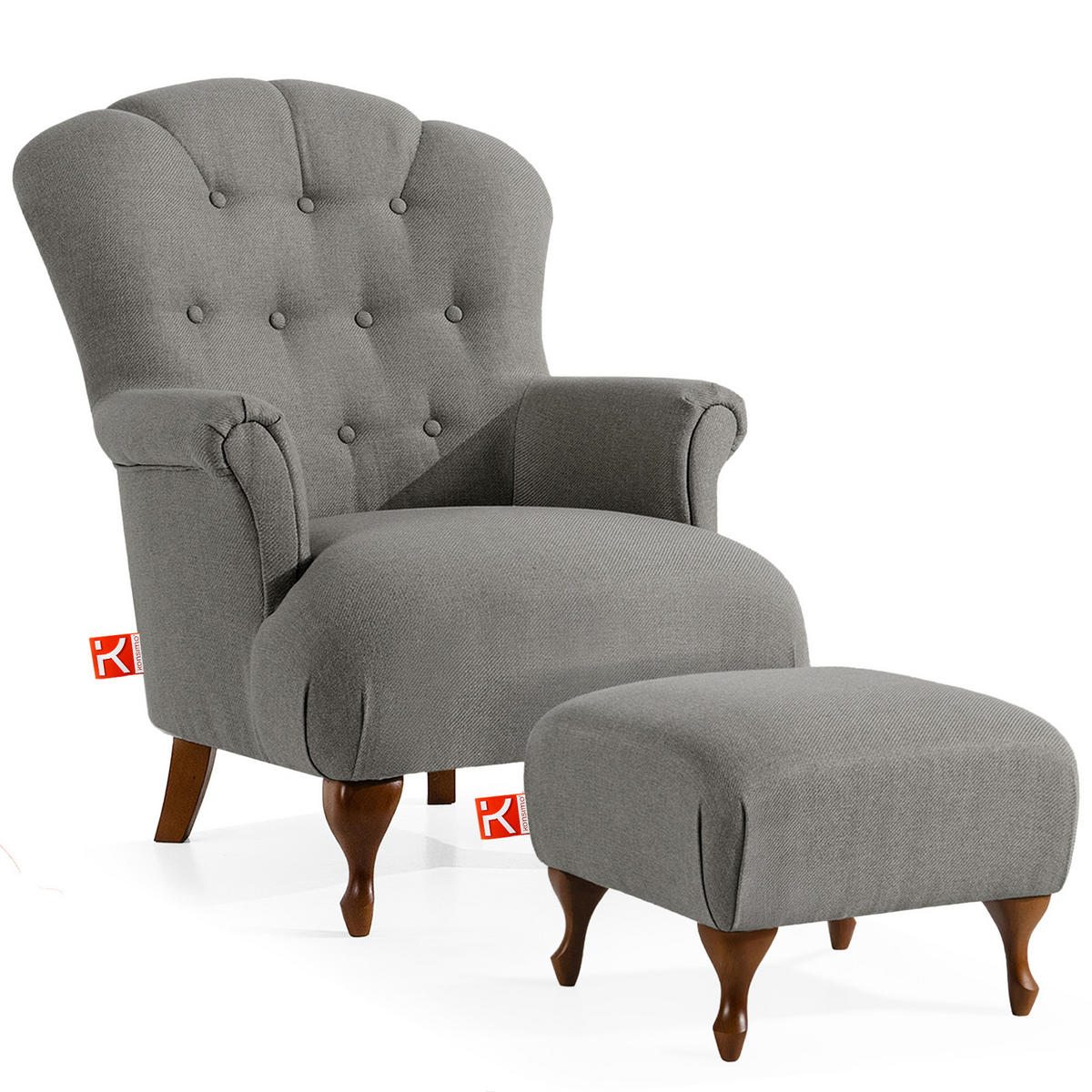SESSEL MIT FUẞSTÜTZE TOMIS, Esche - Hellgrau/Braun, Eichenholz/Holz (76/101/83cm) - KONSIMO®