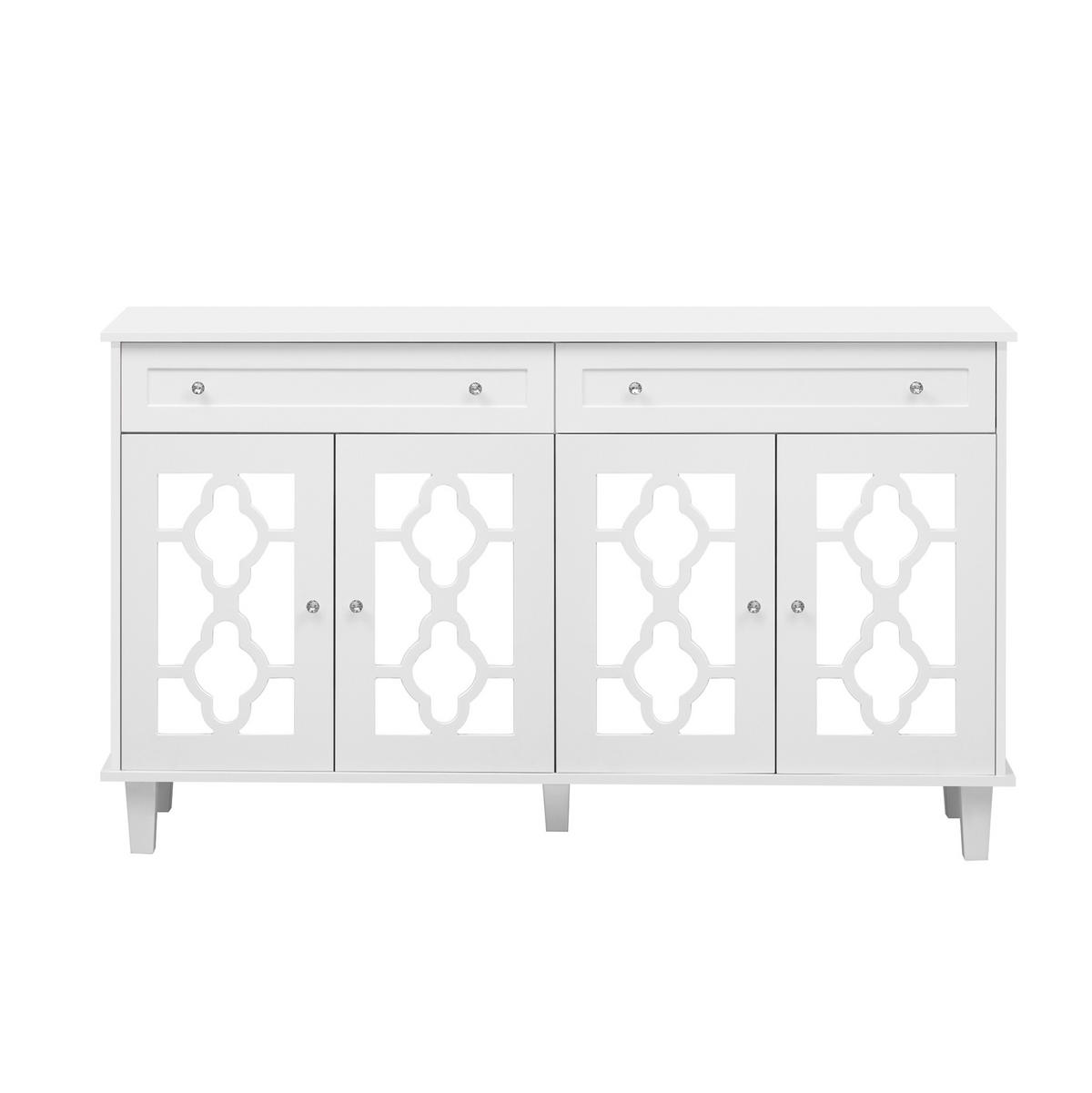 SIDEBOARD 140/40/83 cm in Weiß mit 4 Spiegeltüren und 2 Schubladen - Weiß, Holzwerkstoff (140/83/40cm) - Flora Grace