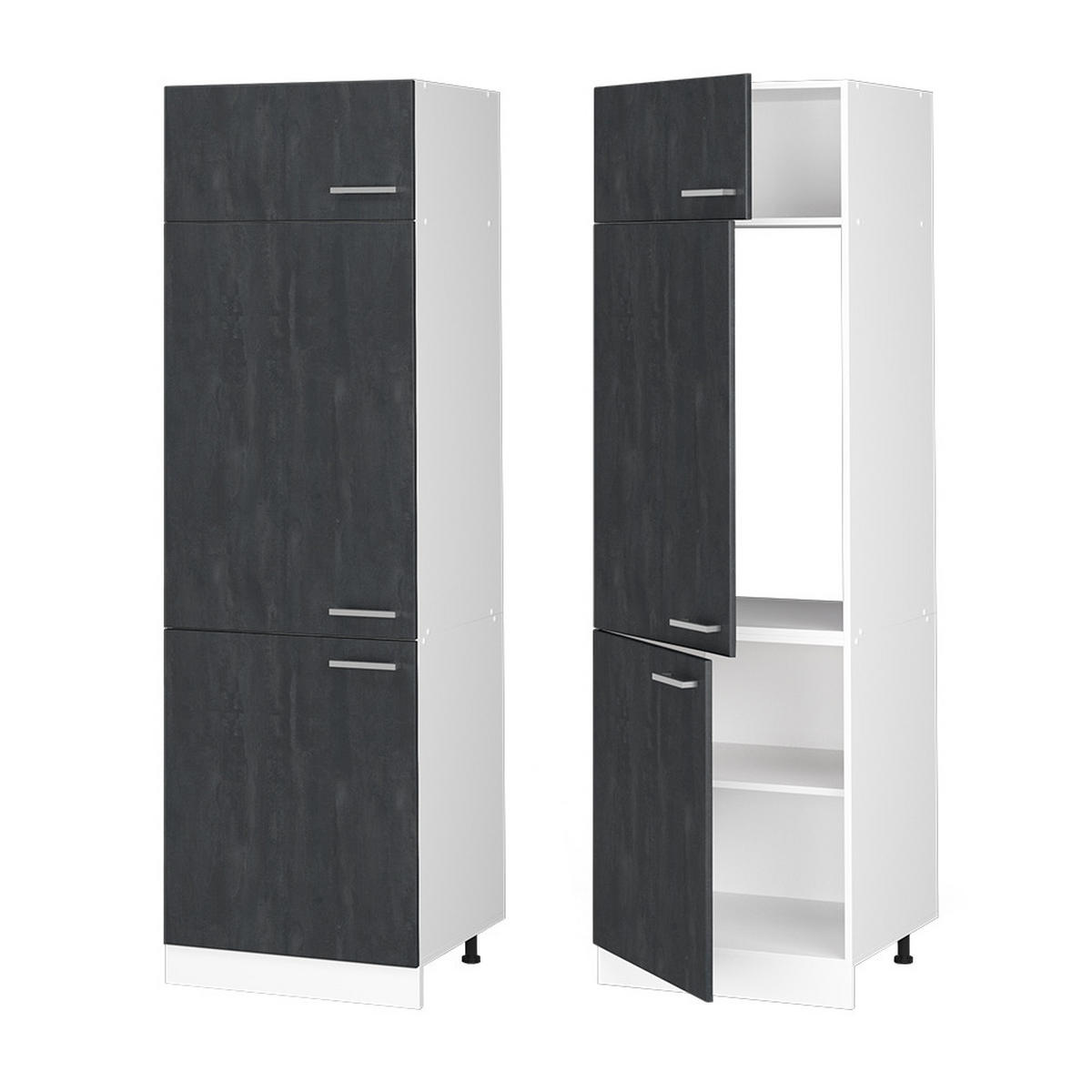 KÜHLUMBAUSCHRANK R-Line Schwarz Beton 60 cm - Schwarz/Weiß, Holzwerkstoff (60/206.8/57.2cm) - Vicco