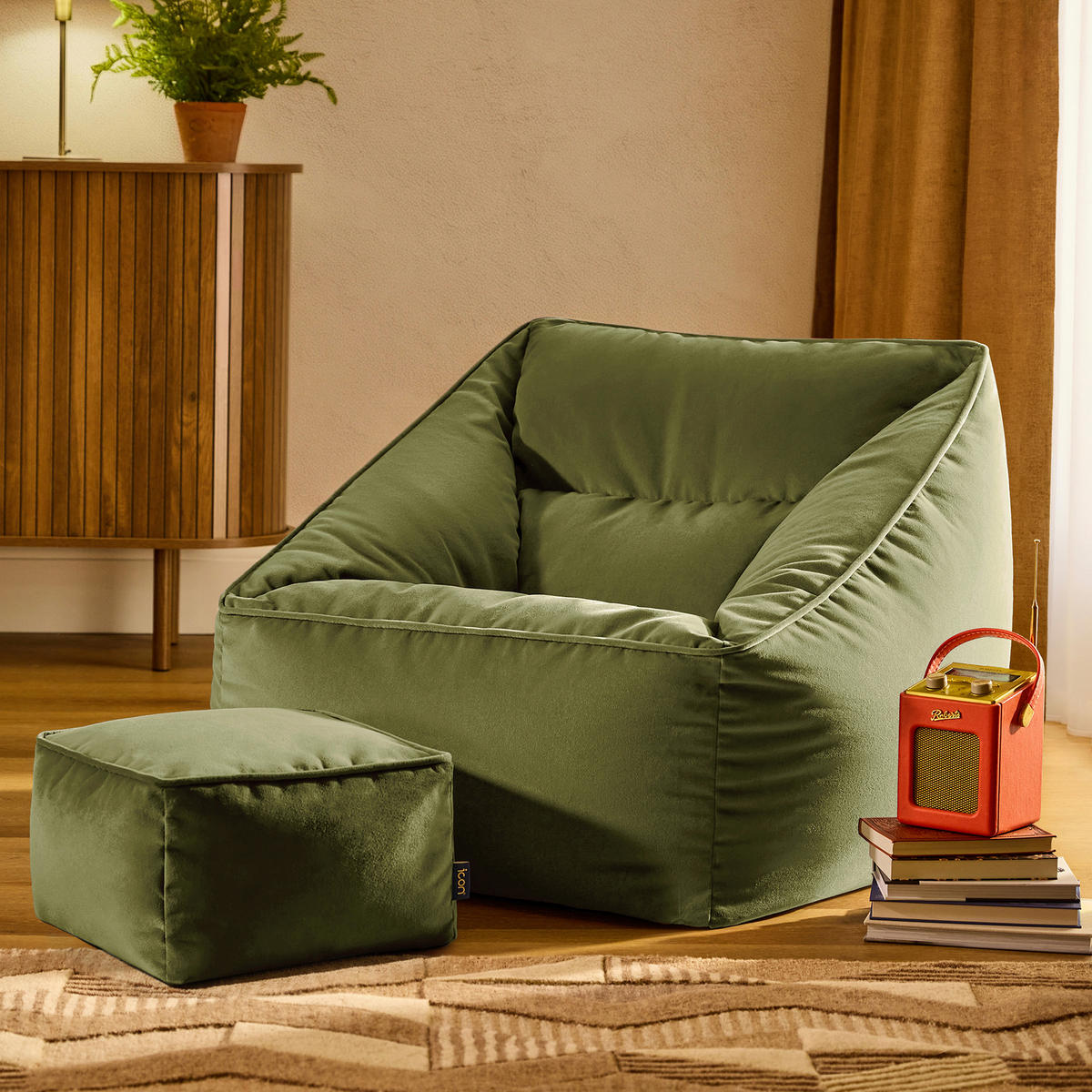 SITZSACK Sessel Natalia mit Hocker Amara - Dunkelgrün, Textil (70/65/70cm) - icon