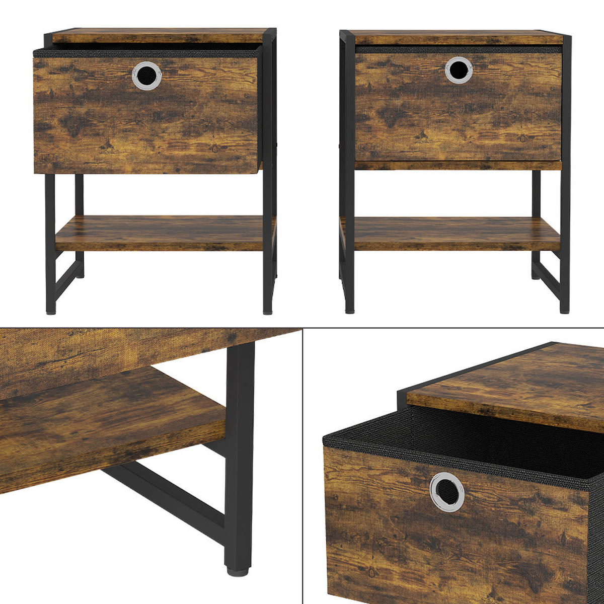 NACHTTISCH Fyrk Eiche rustikal 40 x 50 cm 2er-Set - Wildeiche, Holzwerkstoff (40/50/40cm) - Vicco