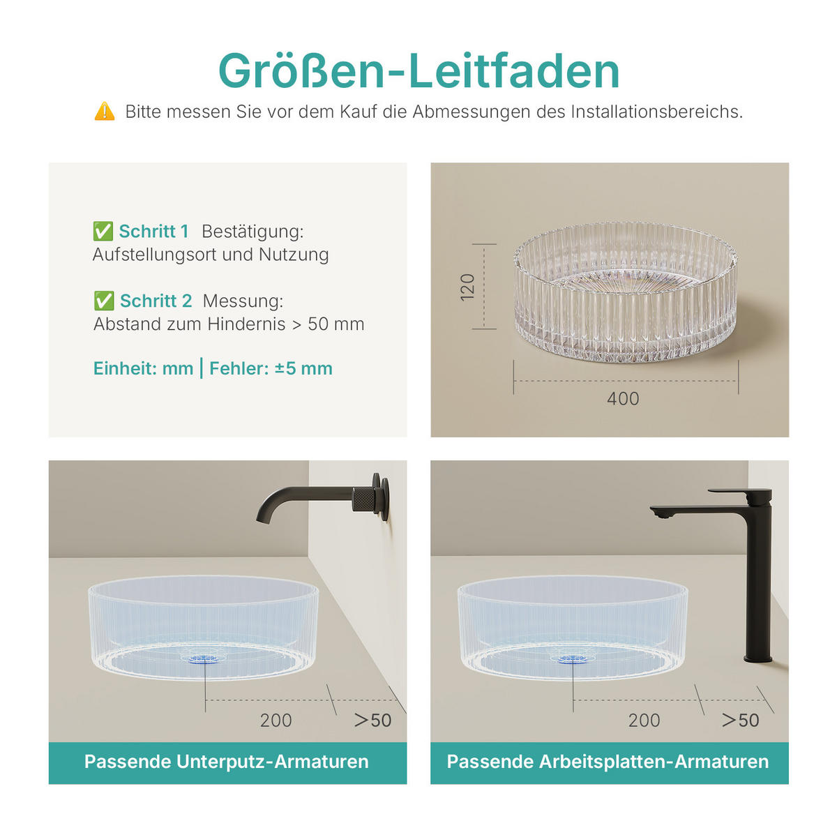 WASCHBECKEN Klarglasspüle Regenbogen Ø40 / 12 cm - Roségold, Glas (40/12/40cm) - EMKE