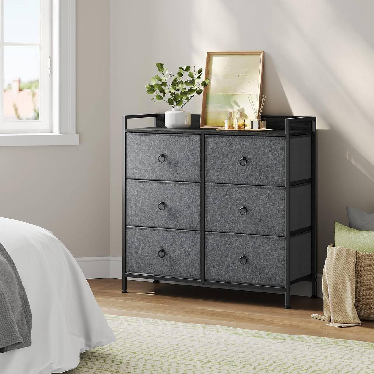 Thumbnail - Woltu Kommode, Dunkelgrau, Kunststoff, 6 Schubladen, Rechteckig, eckig, 80x78x29 cm, Wohnzimmer, Kommoden & Sideboards, ...