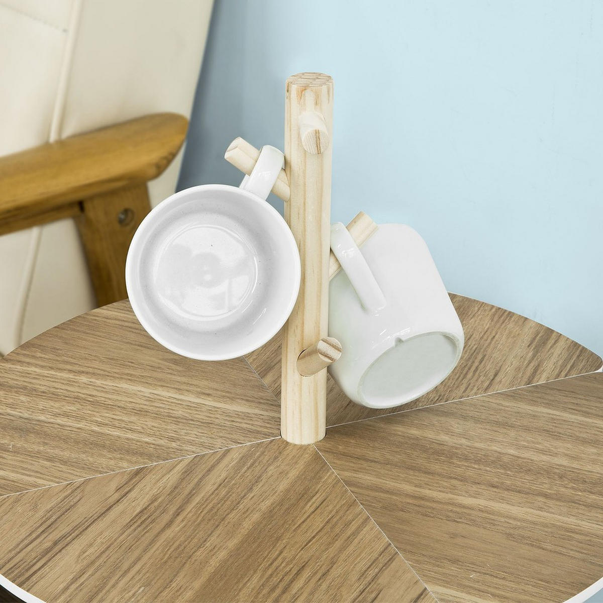 COUCHTISCH mit Tassenhalter FBT38-WN - Ahornfarben, Fell (40/40/66cm) - SoBuy