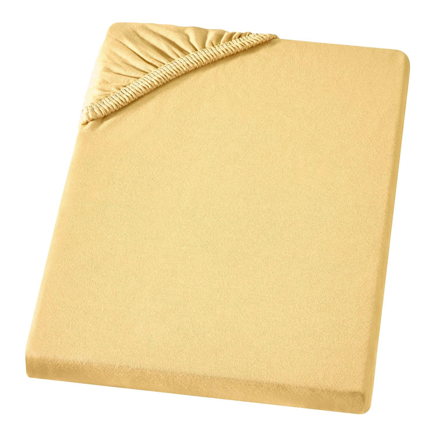 MAKO-JERSEY-BETTLAKEN 180x200 - 200x200 Feine Spannbettlaken aus 100% Baumwolle, Spannbetttuch Laken Uni Gelb - Gelb, Textil (200/200cm) - Carpe Sonno