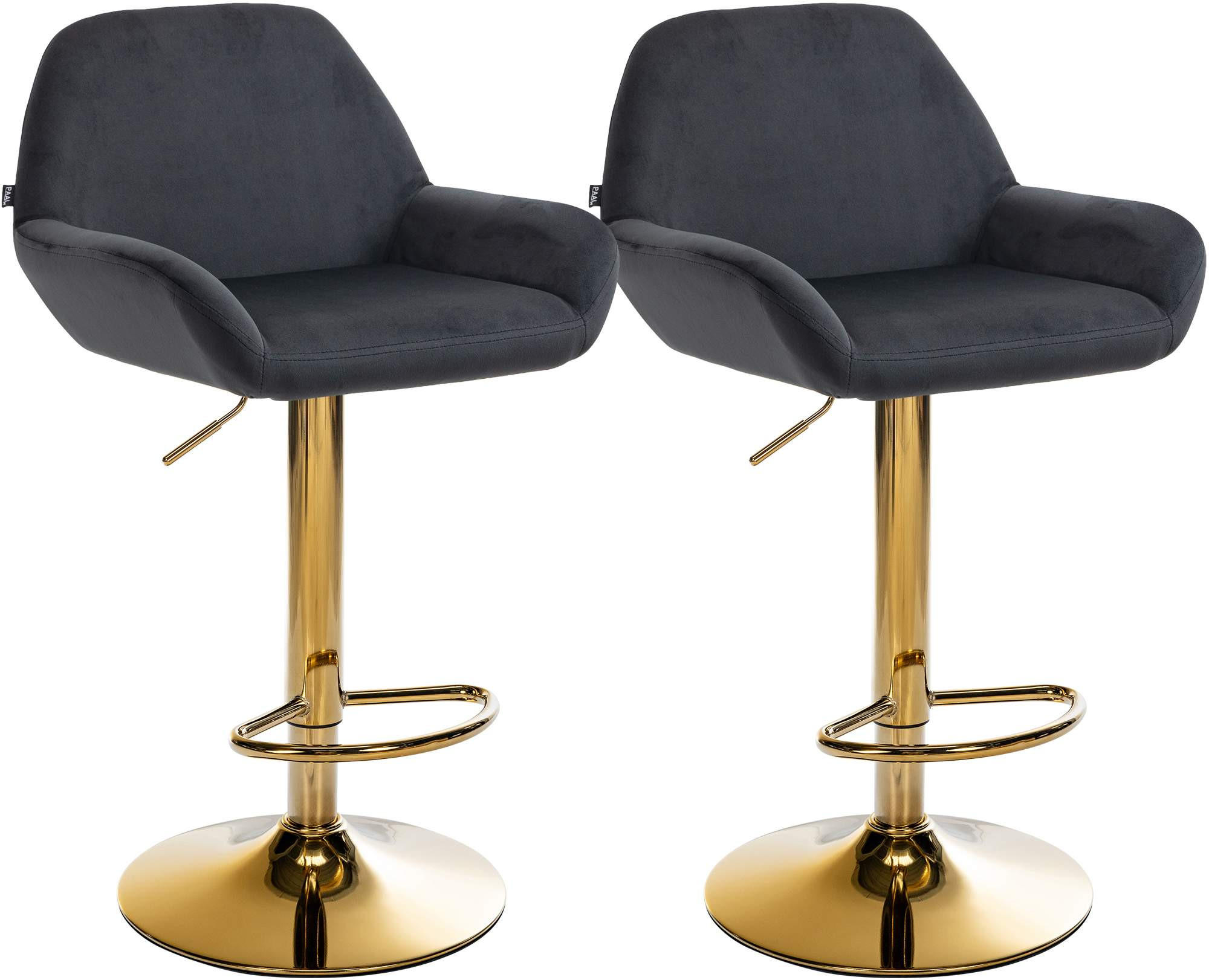 BARHOCKER 2er Set Samt schwarz - Goldfarben/Schwarz, Textil/Metall (51/89/52cm) - CLP