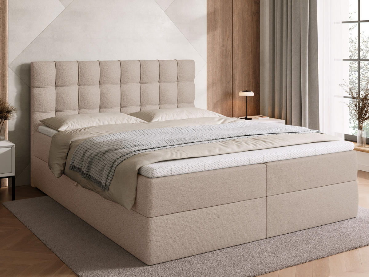 BOXBETT Detroit mit Topper 160/200 Beige - Creme, Textil (160/200cm) - Bromarkt