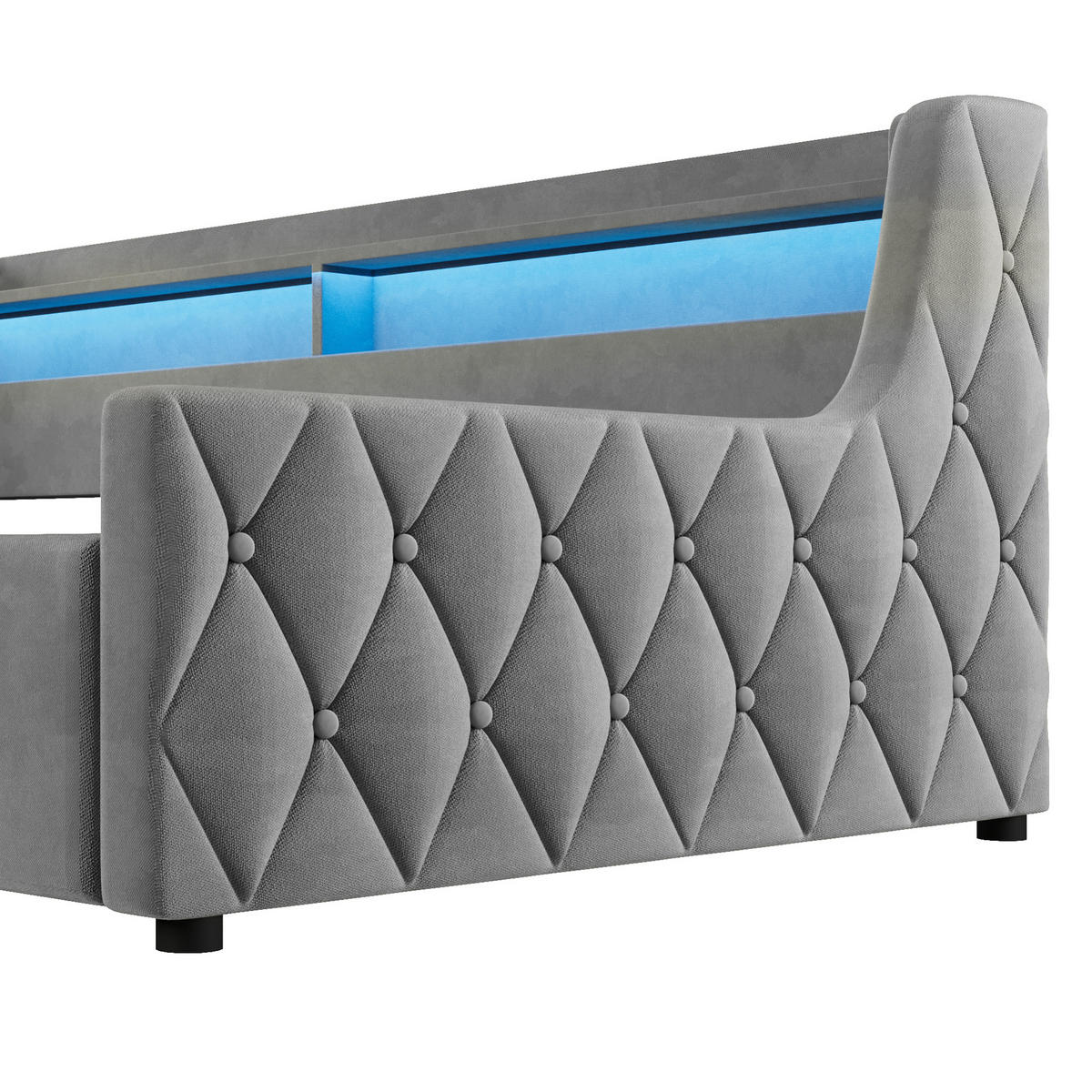 POLSTERBETT 90x200 cm in Grau mit LED-Kopfteil und hydraulischem Bettkasten - Grau, Textil (90/200cm) - IVMEU