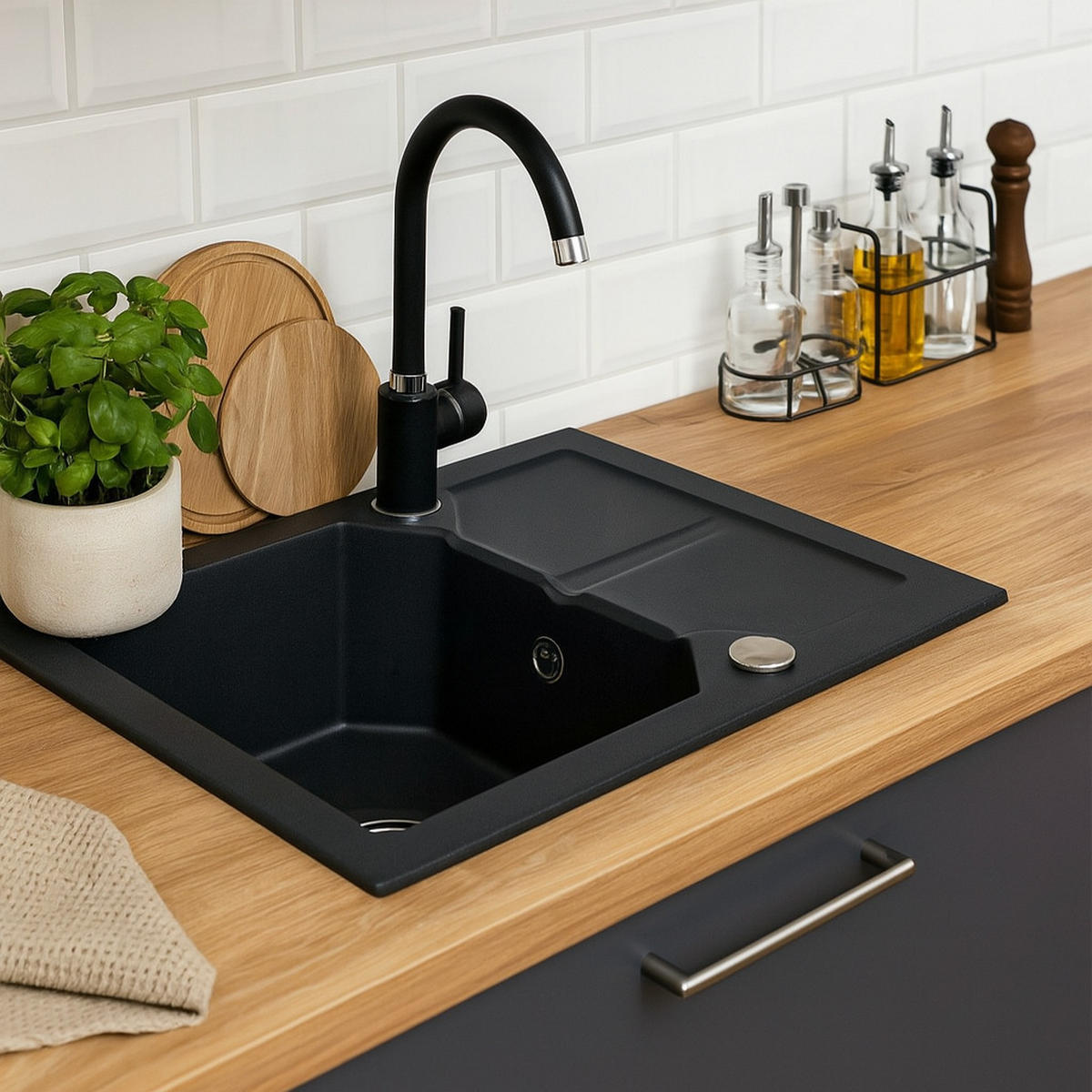 GRANITSPÜLE KKO schwarz 600x435mm - Schwarz, Holzwerkstoff (43/17/43cm) - roe furniture