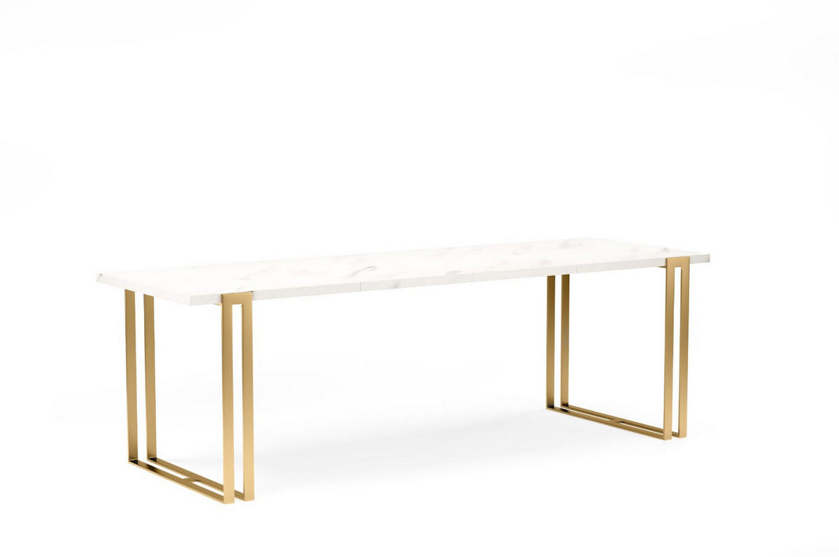 ESSTISCH HORTEN - Weiß Hochglanz/Goldfarben, Holzwerkstoff/Metall (80/140/76cm) - Meblini