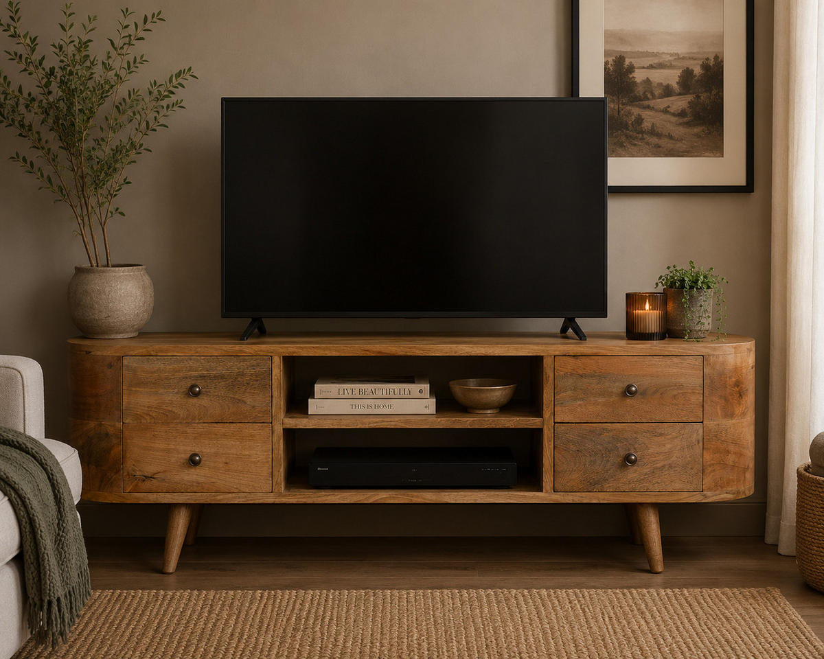 ZAOBLJENA KONZOLNA MIZA - rjava, les (110/35/47cm) - Artisan Furniture