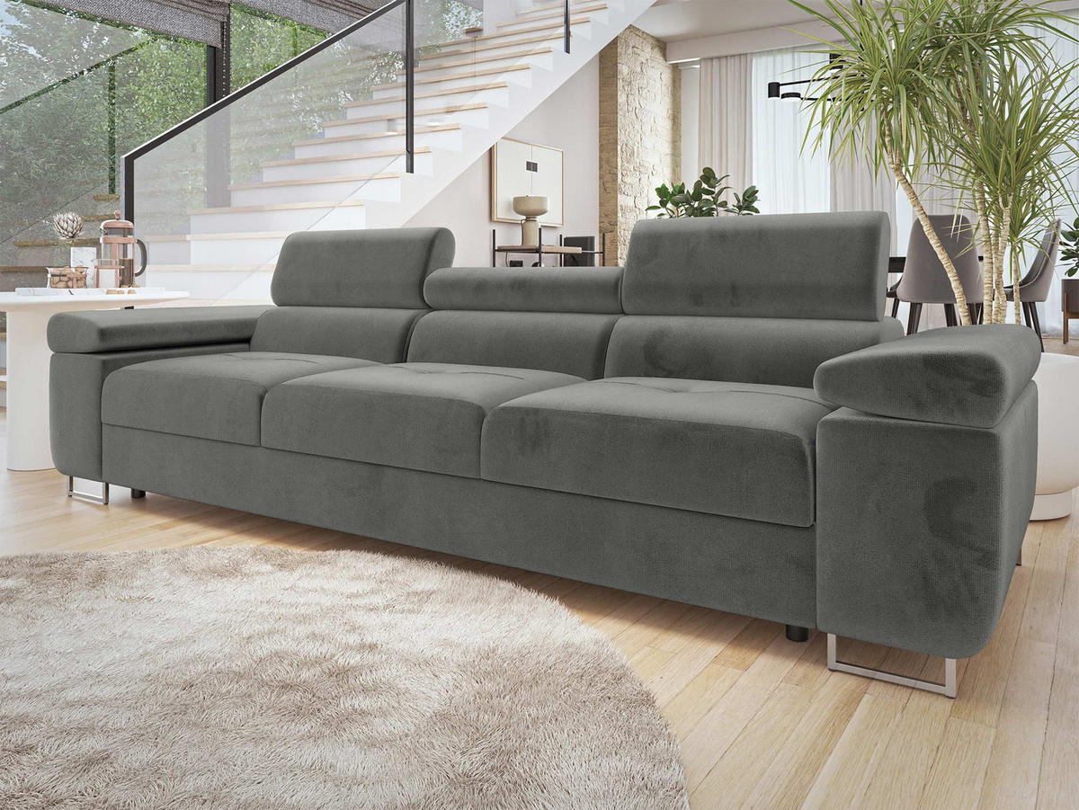 SOFA Torezio 3 - Grau, Holz/Textil (263/90/102cm) - MIRJAN24