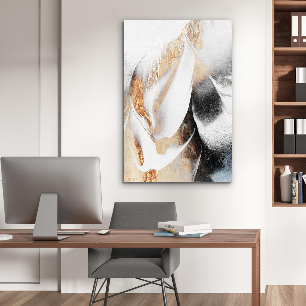 METALLBILD Luxus - Abstrakt - Gold - Weiß 60x90 cm - Goldfarben, Metall (60/90cm) - MuchoWow