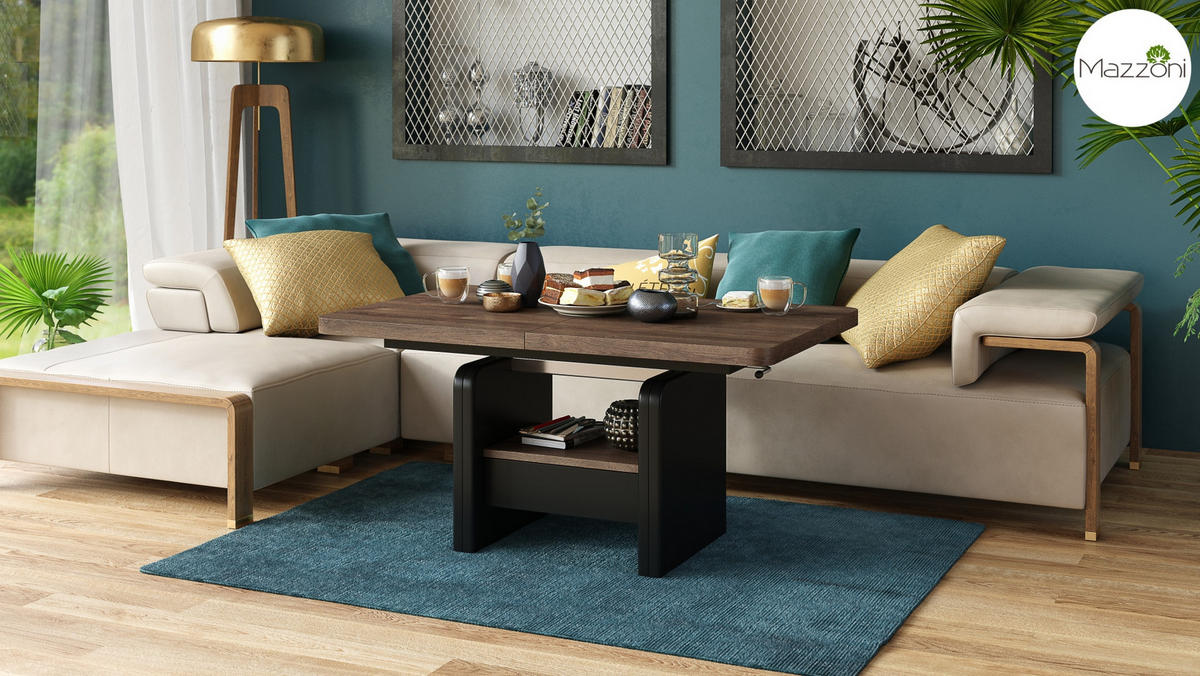 COUCHTISCH rechteckig Eiche dunkel - Schwarz höhenverstellbar ausziehbar - Schwarz/Braun, Holzwerkstoff (75/180/75cm) - designimpex