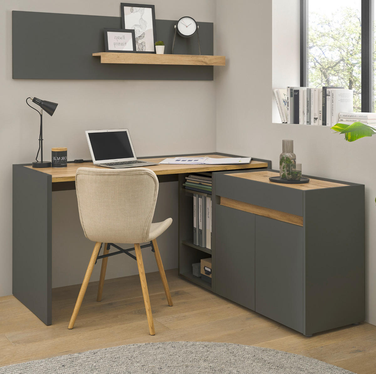 STANDCONTAINER Grau, Eiche Wotan 80 x 70 cm, Büro Kommode mit Stauraum und großem Schubkasten - Eiche Wotan/Schwarz, Holzwerkstoff/Kunststoff (80/70/40cm) - Furn.Design