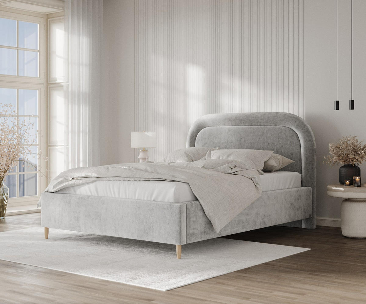 POLSTERBETT Zoya 120/200 cm Hellgrau im Lotta Stoff - Hellgrau/Naturfarben, Holz/Holzwerkstoff (120/200cm) - AltaBeds
