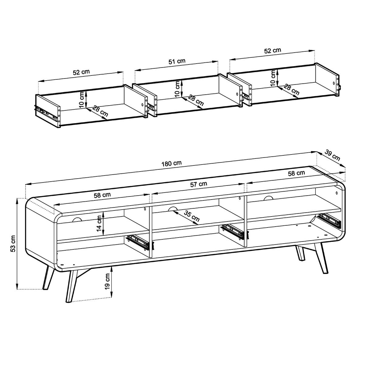LOWBOARD TV CORNWALL RTV1 Abgerundeter Korpus Eiche Eiche - Eichefarben/Braun, Holz/Holzwerkstoff (180/53/39cm) - Komodee