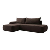 ECKSOFA Mit Schlaffunktion Und Bettkasten, Velvet-Stoff Vena, Braun, Links, HELA I - Braun, Holz (302/184cm) - Kaiser Möbel