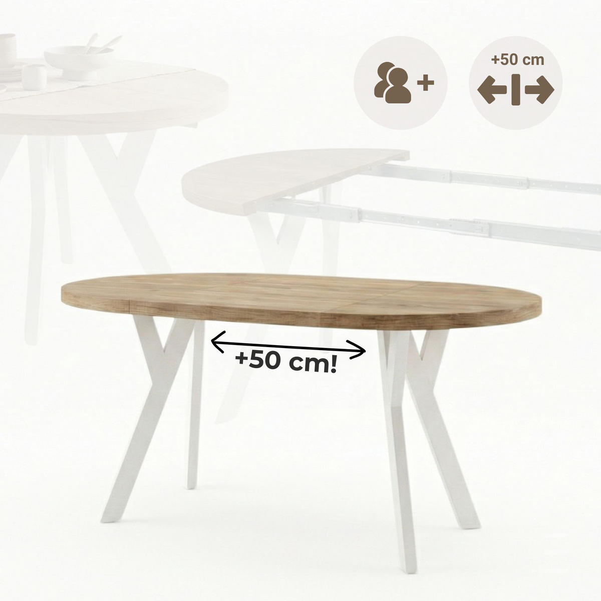 ESSTISCH Runder Ausziehbarer PERO 100/150, Craft Golden/Weiß - Braun/Weiß, Holz (150/100/77cm) - Dekori_Interiors