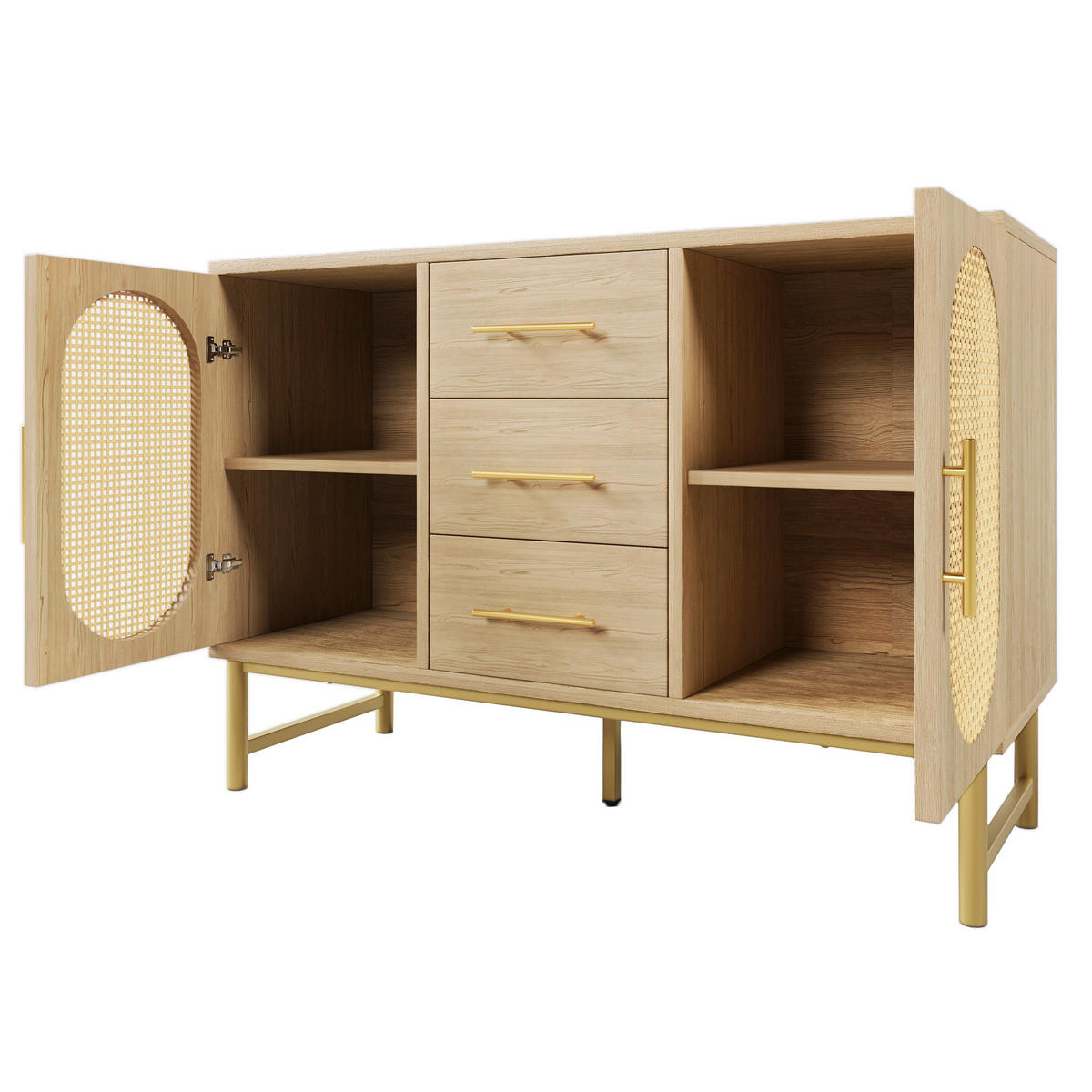 KOMODA z kovu a dřevotřísky 120x74x40 cm sonoma dub se 3 zásuvkami, 2 dvířky a nastavitelnou policí - barva dubu, kov (120/74/40cm) - Modfu