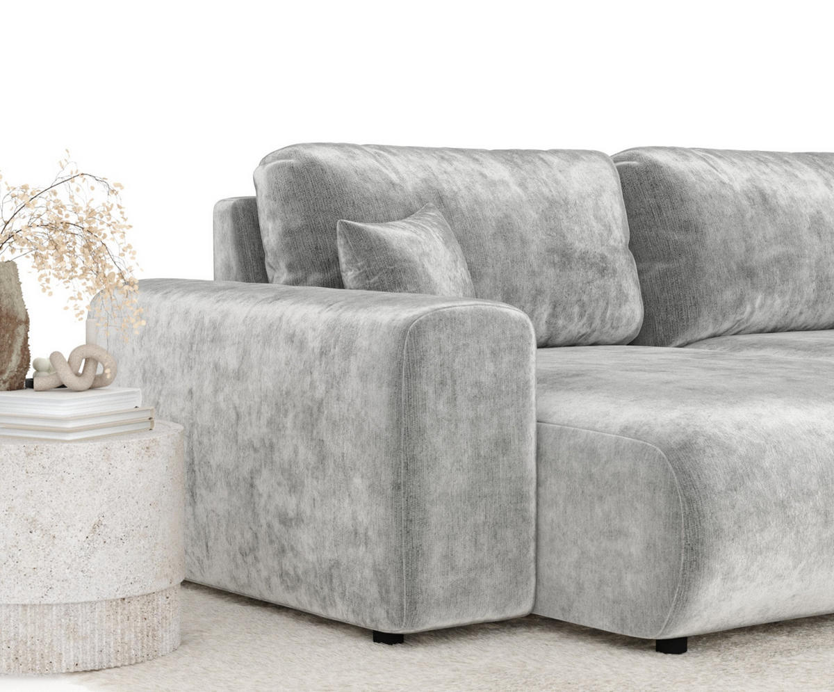 ECKSOFA Zanzibar Hellgrau Chenille - Hellgrau/Schwarz, Holz/Holzwerkstoff (237/144cm) - Maison de Reve