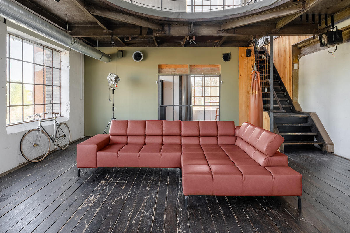ECKSOFA NELSON Rot Leder Relaxfunktion - Rot/Schwarz, Leder/Metall (321/216cm) - KAWOLA