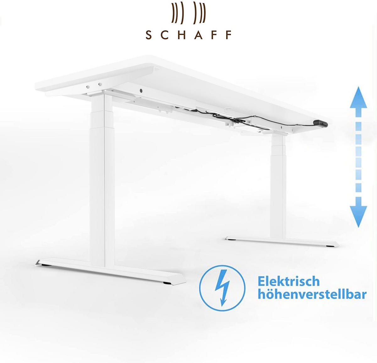 SCHREIBTISCH elektrisch höhenverstellbar REC 160x60 cm - Weiß, Metall (60/160/65cm) - Schaff