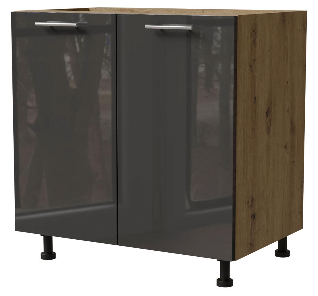 KÜCHENUNTERSCHRANK Essen D11/80 Graphit Hochglanz / Eiche Artisan Matt 80 / 50 / 82cm - Graphitfarben/Eiche Artisan, Holz/Holzwerkstoff (80/82/50cm) - Feldmann-Wohnen