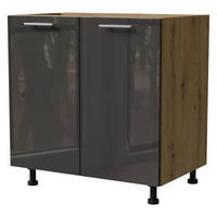 KÜCHENUNTERSCHRANK Essen D11/80 Graphit Hochglanz / Eiche Artisan Matt 80 / 50 / 82cm - Graphitfarben/Eiche Artisan, Holz/Holzwerkstoff (80/82/50cm) - Feldmann-Wohnen