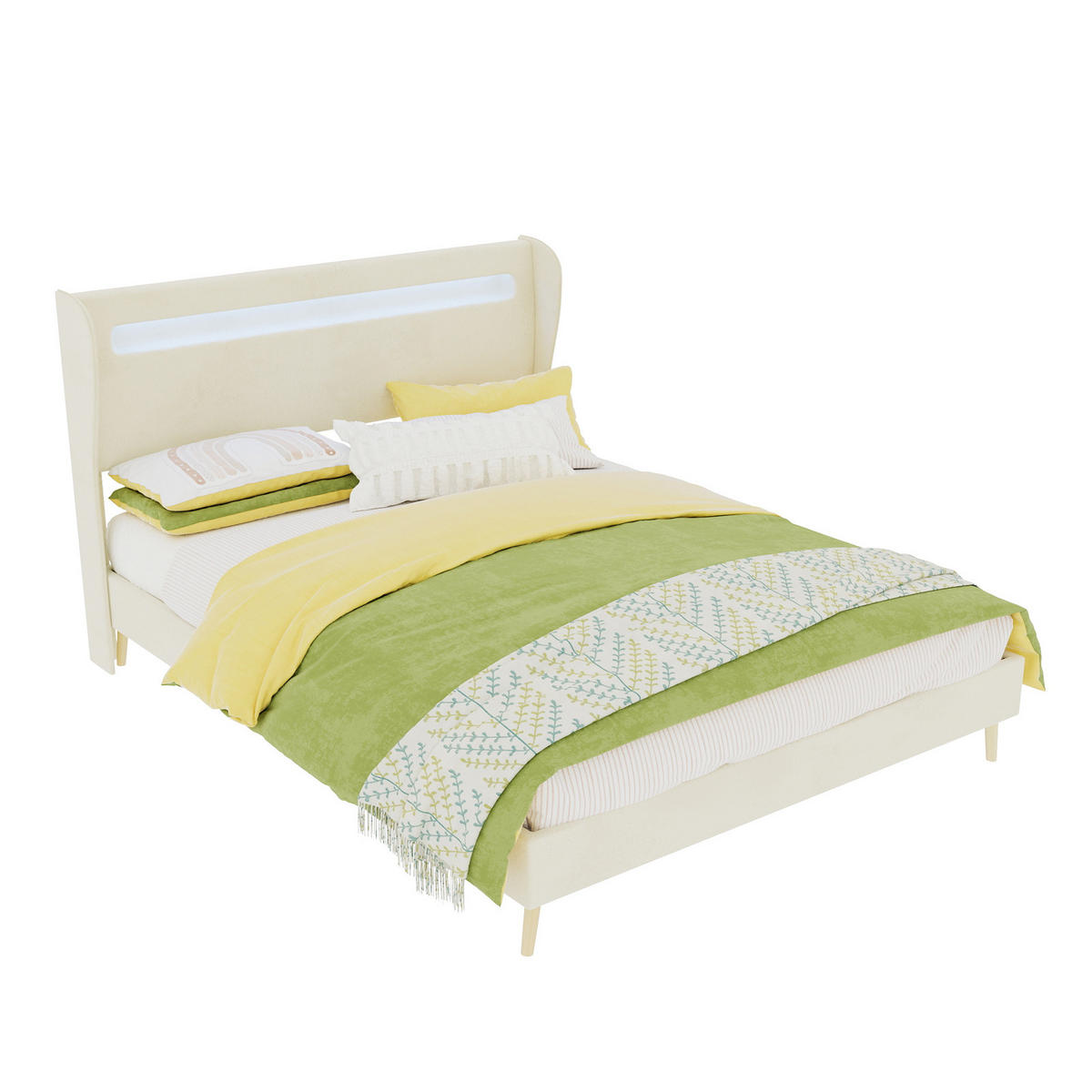 POLSTERBETT 140/200 cm DE-32987 mit LED-Kopfteil und Matratze Beige - Beige, Metall (140/200cm) - ComfortXL
