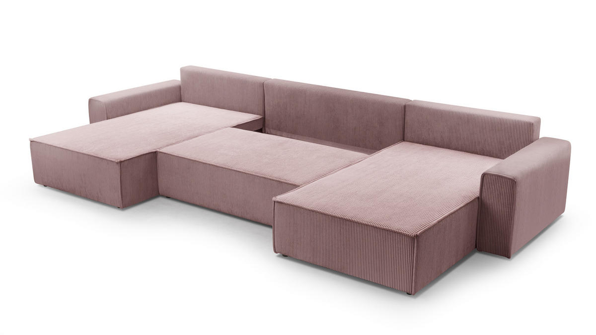 WOHNLANDSCHAFT Cedria Lavendel 389/145/85 cm mit Schlaffunktion - Hellrosa/Schwarz, Kunststoff/Textil (389/85/145cm) - AX Living