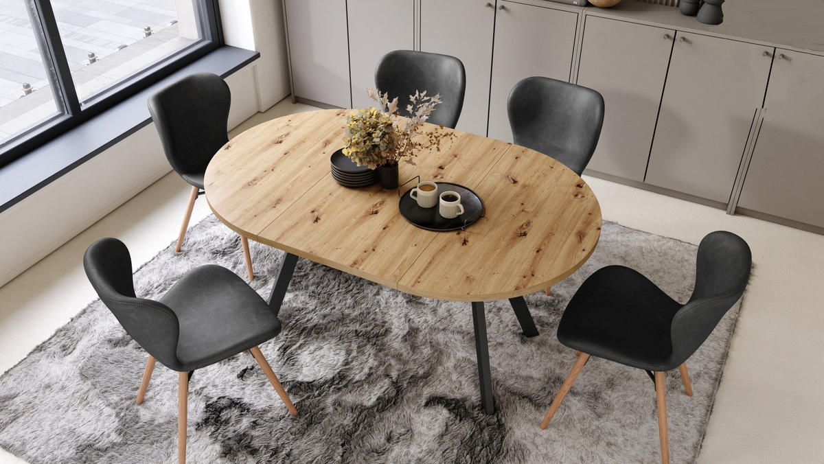 ESSTISCH Rund Eiche Artisan Schwarz 90x70 cm - Schwarz/Eiche Artisan, Holzwerkstoff (90/90/77cm) - designimpex