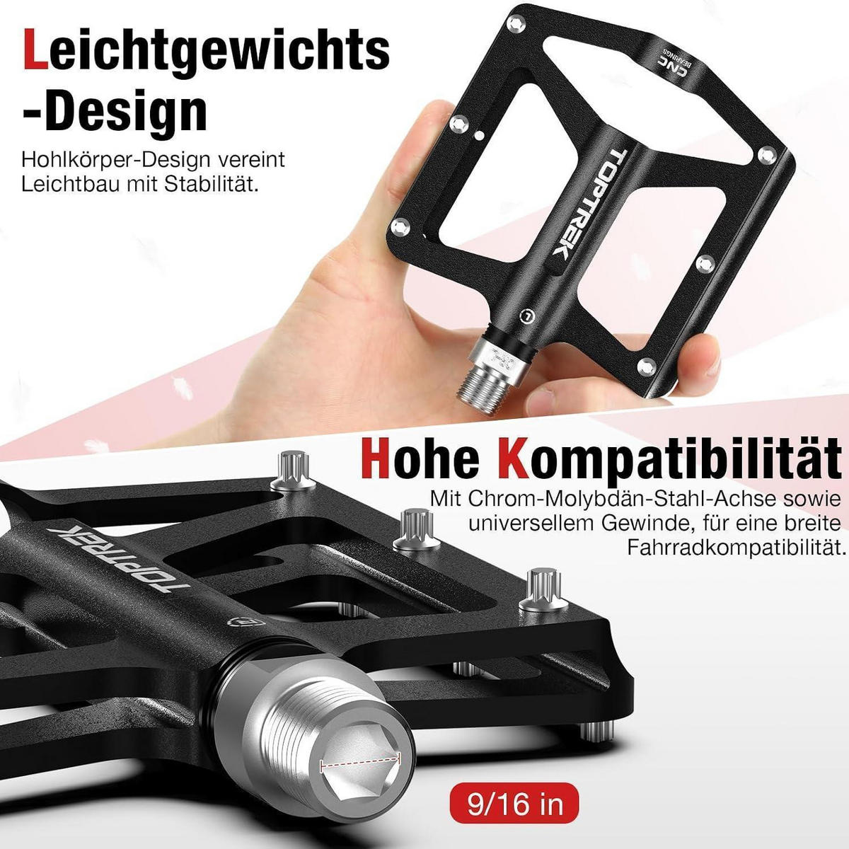 FAHRRADPEDALE CNC Aluminium mit 3 Lagern Schwarz - Schwarz, Metall (10.2/1.5/12.5cm)