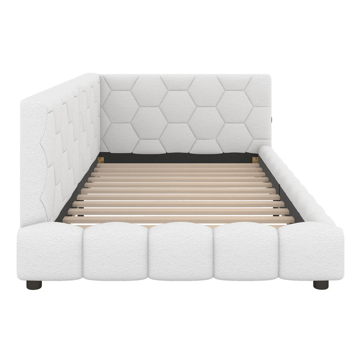 POLSTERBETT mit LED-Beleuchtung 90/200 cm in Weiß mit USB und Lattenrost - Weiß, Textil (90/200cm) - BEAOK