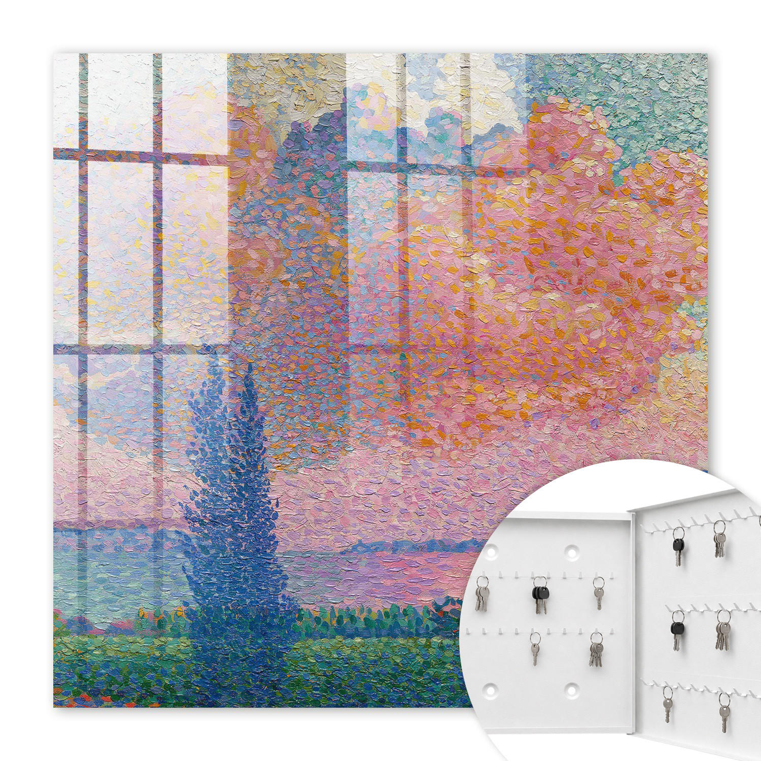 SCHLÜSSELBOX Weiß 30x30 cm – Türöffnung nach rechts - Farbenfrohe Natur - Pink, Metall (30/30/5cm) - TULUP