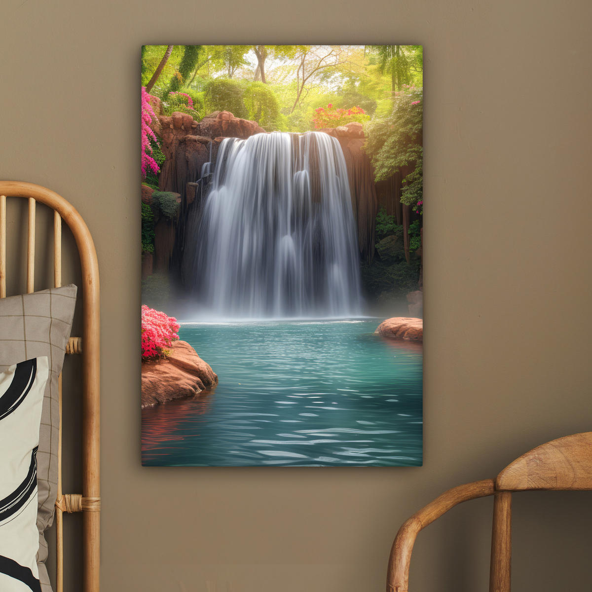 LEINWANDBILD Wasserfall - Natur - Pflanzen - Dschungel - Wasser 40x60 cm - Grün, Textil (40/60cm) - MuchoWow