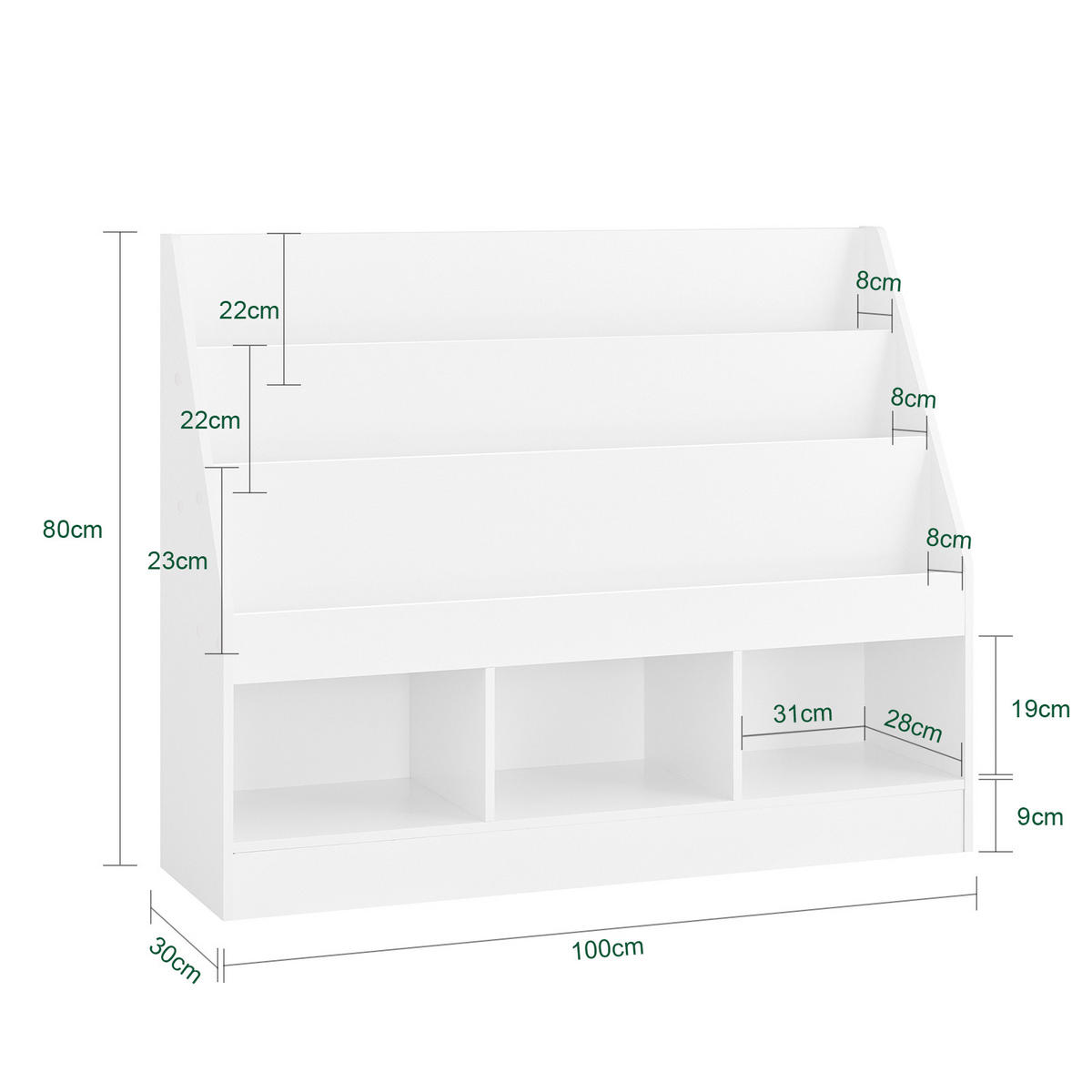 BÜCHERREGAL Kinder Weiß - Weiß, Holzwerkstoff (100/80/30cm) - SoBuy
