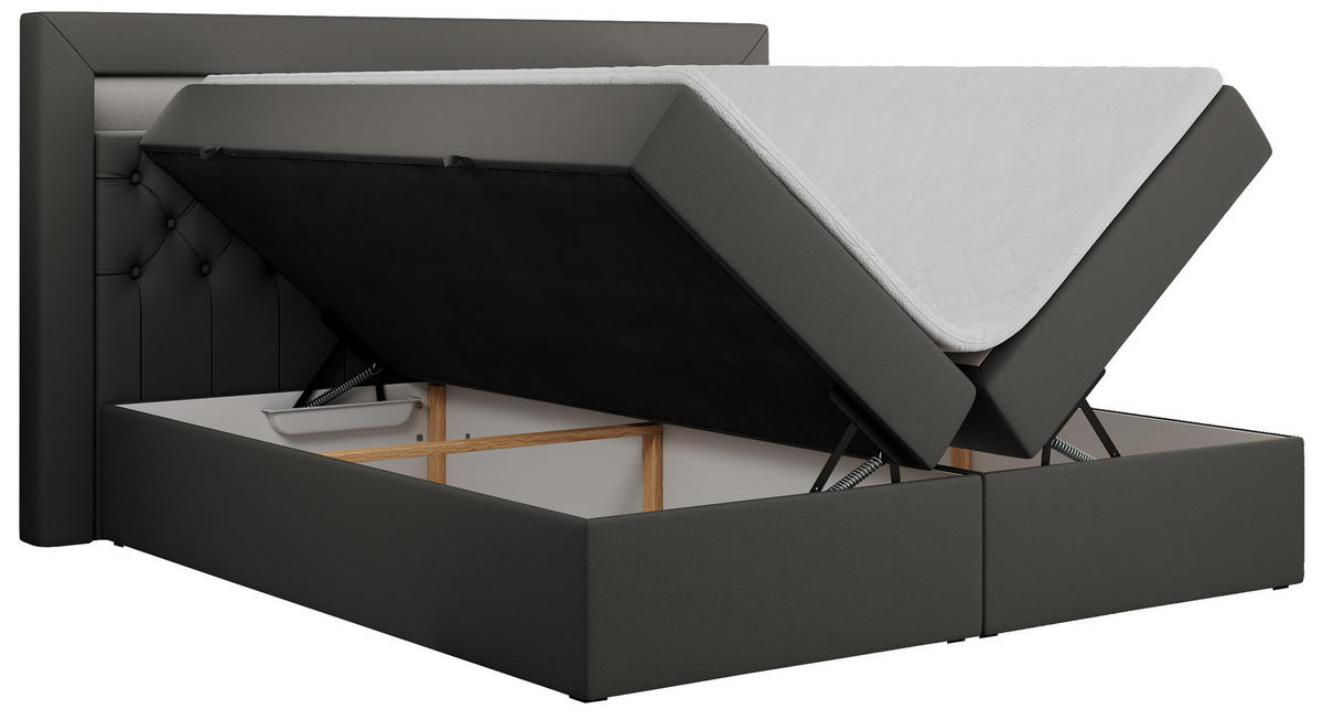 BOXBETT GOLD-6 LED 120/200 Dunkelgrau Kunstleder - H3 - Dunkelgrau, Holz/Textil (120/200cm) - MKS